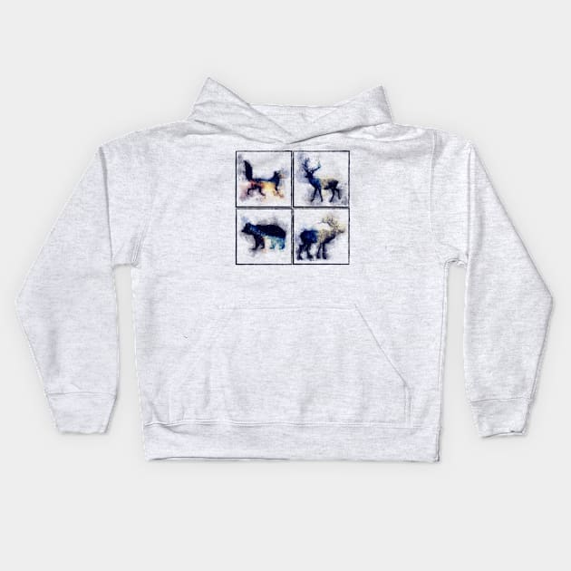 Wildlife Watercolor Grid Kids Hoodie by Underthespell